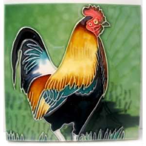  Finish Hand Painted Art Tile   Rooster Red Jungle Fowl