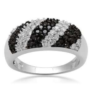  Jewelili Sterling Silver with Black and White Diamond Band 