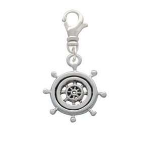  Antiqued Ship Wheel Silver Plated Clip on Charm [Jewelry 