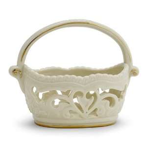  Lenox Forevermore Gold Banded Ivory China Heart Basket 