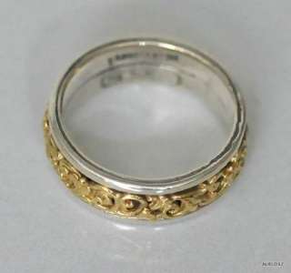 New KONSTANTINO Womens Slim Sterling Silver 18K Gold Floral Band Ring 