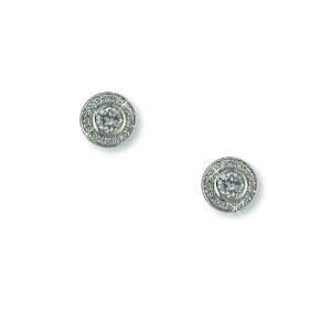 Rhodium nickel free pierced earring with (1) 4.75mm round white CZ 