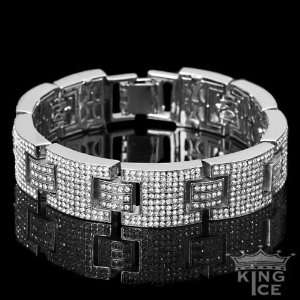  Mens Silver Plated CZ Bling Hip Hop Bracelet Jewelry