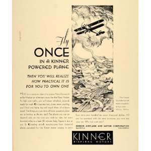  1930 Ad Kinner Airplane Motors Aviation Illustration 