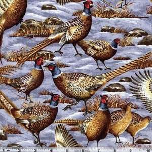  45 Wide Wildlife Ridge Pheasants Dusty Blue Fabric By 