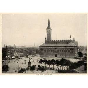  1910 Print Copenhagen Denmark City Hall Spire Aerial 