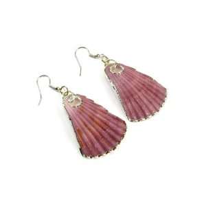  Scallop Rose Shade Sea Shell Dangle Earrings with Silver 
