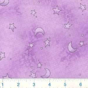  45 Wide Wooly Friends Moons & Stars Lavender Fabric By 