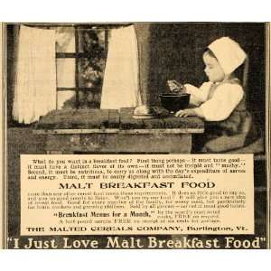  1902 Ad Malt Breakfast Food Cereals Burlington Vermont 