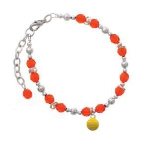  Mini Enamel Tennis Ball Orange Czech Glass Beaded Charm 