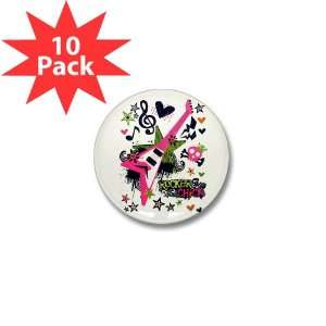  Mini Button (10 Pack) Rocker Chick   Pink Guitar Heart and 