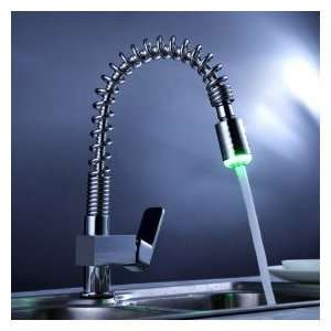  Brass Pull Down Kitchen Faucet with Color Changing LED 
