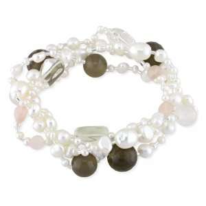  Rose and White Quartz, Grey Agate and Freshwater Cultured 