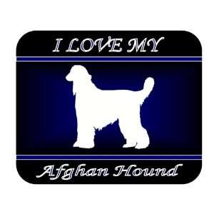  I Love My Afghan Hound Dog Mouse Pad   Blue Design 