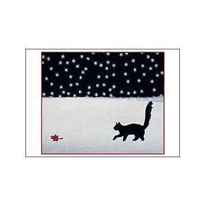  Black Cat Chasing Leaf Christmas Cards