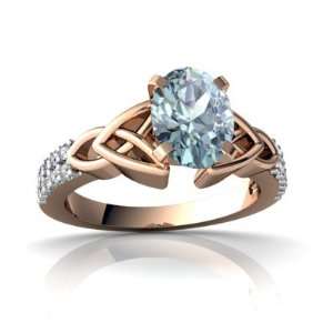  14k Rose Gold Oval Genuine Aquamarine Engagement Ring Size 