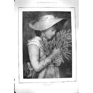   1900 ANTIQUE PORTRAIT BEAUTIFUL GIRL LAVENDER FLOWERS