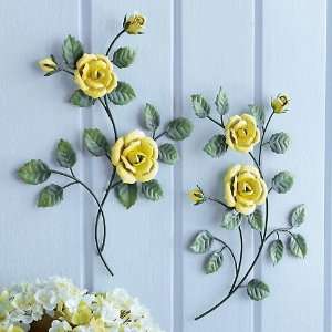    2 Yellow Roses Sculpted Metal Wall Hanging 