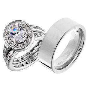 Men Women Oval CZ Eternity Band Sterling Silver Tungsten Wedding Ring 