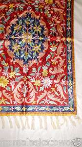 Kashmiri India Silk Embroidered Rug 3 x 2  
