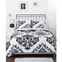 QUEEN Black White Teen DAMASK Comforter Bedding Set