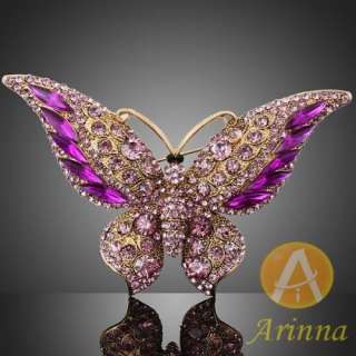 ARINNA butterfly light rose lady breast brooch pin gold plated 