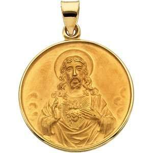  24.50 Mm 18K Yellow Gold Sacred Heart Medal Jewelry