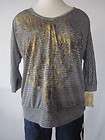 Eyeshadow NEW Plus Size 3X/22W/24W Gray/Gold Casual Striped Blouse/Top 