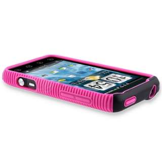 Black Pink Hybrid Dual Flex Hard Gel Case Cover For Sprint HTC EVO 3D 