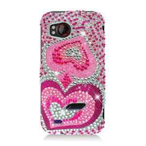 PINK HEART BLING HARD CASE FOR HTC REZOUND ADR6245 SNAP COVER  