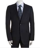 Gucci navy wool 2 button suit with flat front pants style# 315435101