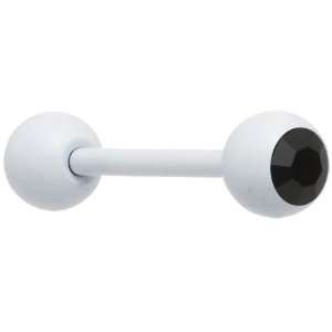  White Black Gem Barbell Tongue Ring Jewelry
