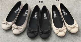 NIB Ladies Bowed Casual Flat Ballet Flats Shoes COMFY Black Gray 