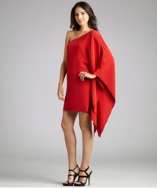 Jay Godfrey red silk one shoulder draped dress style# 320039101