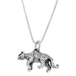  Sterling Silver Three Dimensional Leopard Cheetah Necklace 