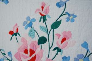40s AMERICAN BEAUTY Rose Applique Antique Quilt ~WOW  
