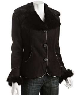 Elie Tahari chocolate shearling Gabby button front jacket   