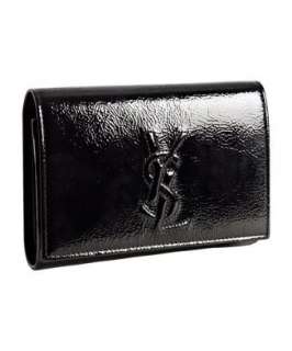 Yves Saint Laurent black patent calfskin logo tri fold large wallet 