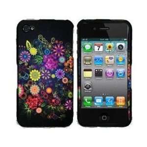 Apple Iphone 4, 4s Phone Protector Hard Cover Colorful Flower on Black 