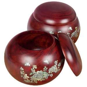  Large Mahogany Go Game Bowls with Floral Design Toys 