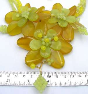Yellow Onyx Agate Jade Flower Leaf Necklace/Earrings Set 18  