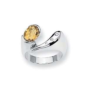  Sterling Silver Citrine and Diamond Ring Size 7 