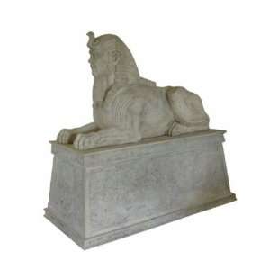 Grand Stone Sphinx Statue Atop An Egyptian Plinth 