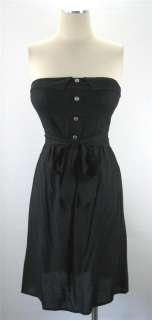 Black Strapless Fold Over Petal Bust Tie Waist Tube Dress  