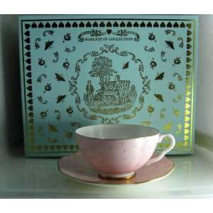  Wedgwood Pink Polka Dot Tea Cup & Saucer Harlequin Collection 