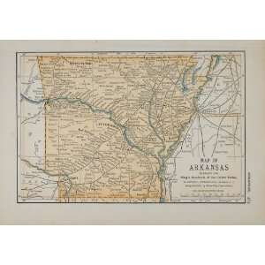  1891 Print Map Arkansas State Geographical Geography 