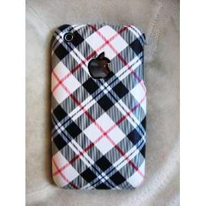 Plaid Pattern Blk/off White for iPhone 3g 3gs Hard Back Case Cover 