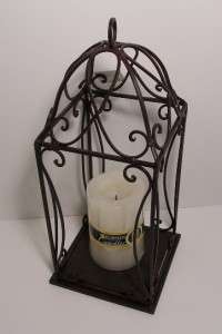 LED Candle & Tuscan Style Brown Metal Scroll Lantern  