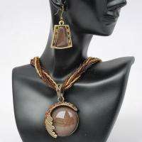 Coffee Stone Crystal Beads Chain Pendant Earrings Nacklace Sets S207 