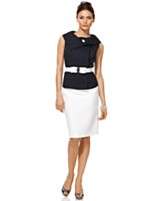 NEW Tahari by ASL Petite Suit, Sleeveless Envelope Collar Bow Belted 
